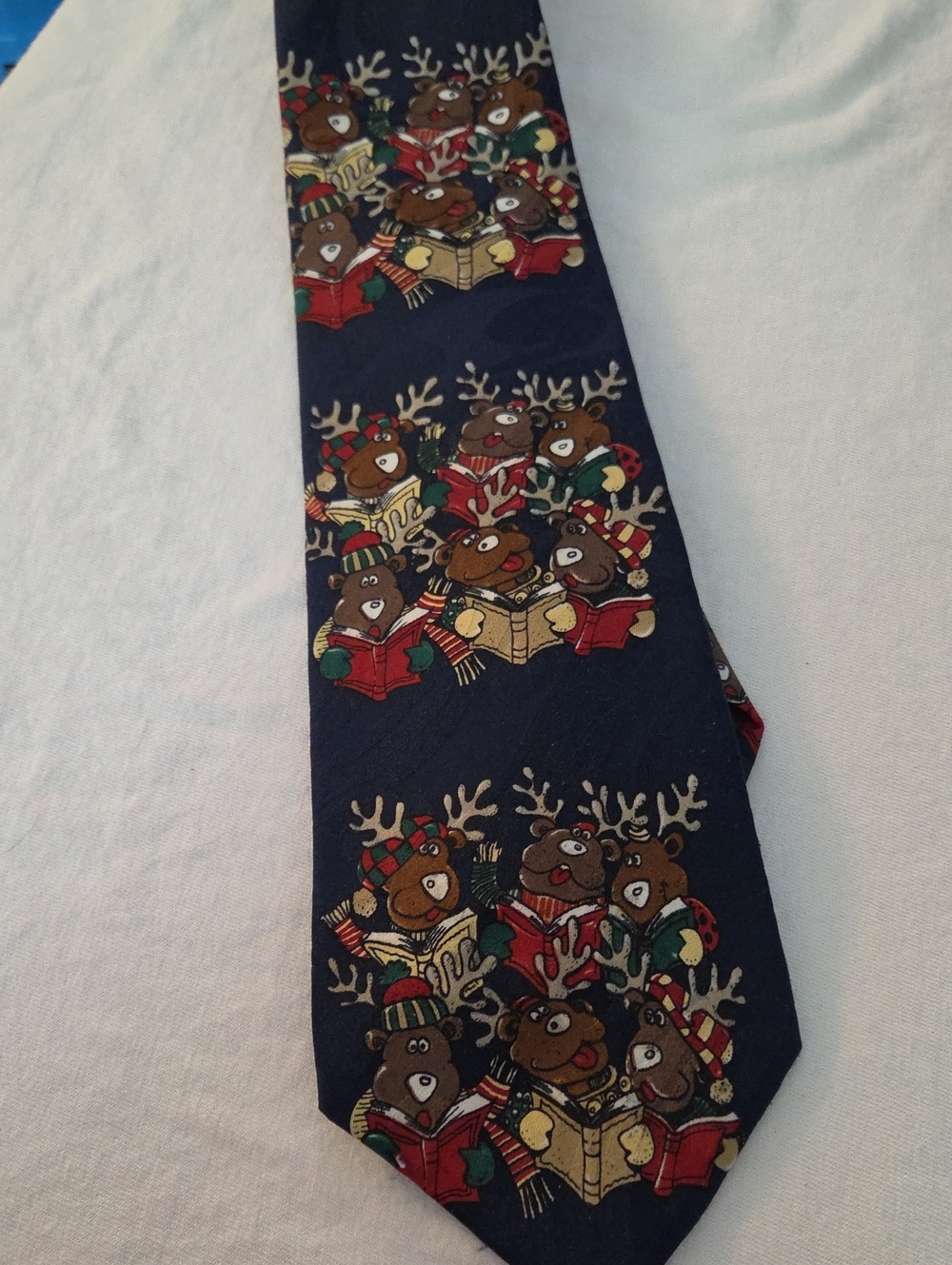 Navy Holiday Reindeer Choir Tie